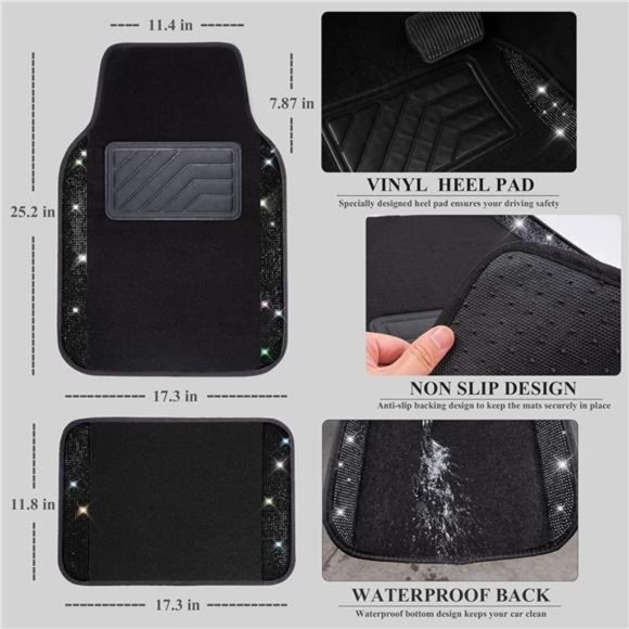Bling Rhinestones Diamond Universal Waterproof Car Floor Mat, Crystal Sparkling - Picture 6 of 6